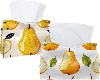Paquete de 2 fundas para caja de pañuelos de pera amarilla (3) soporte moderno – Soporte decorativo / organizador para encimera de tocador de baño, mesitas de noche, escritorio de oficina y coche