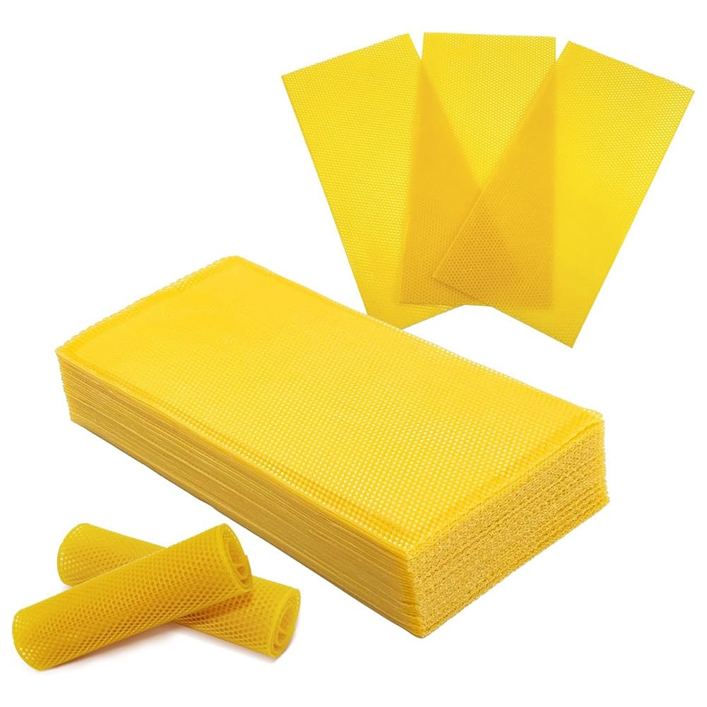 Littimoon 30pcs Beeswax Sheets for Beekeeping, Yellow Waxed Coated Foundation Sheets, Natural Honeycomb Wax for Candle Making DIY