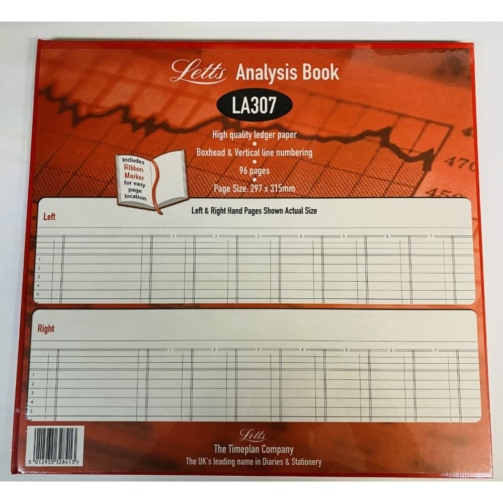Letts A4.5 Analysis Book with Hard Cover Ribbon Marker 7 Cash Columns 96 Pages LA307 Red (297mmX315mm)