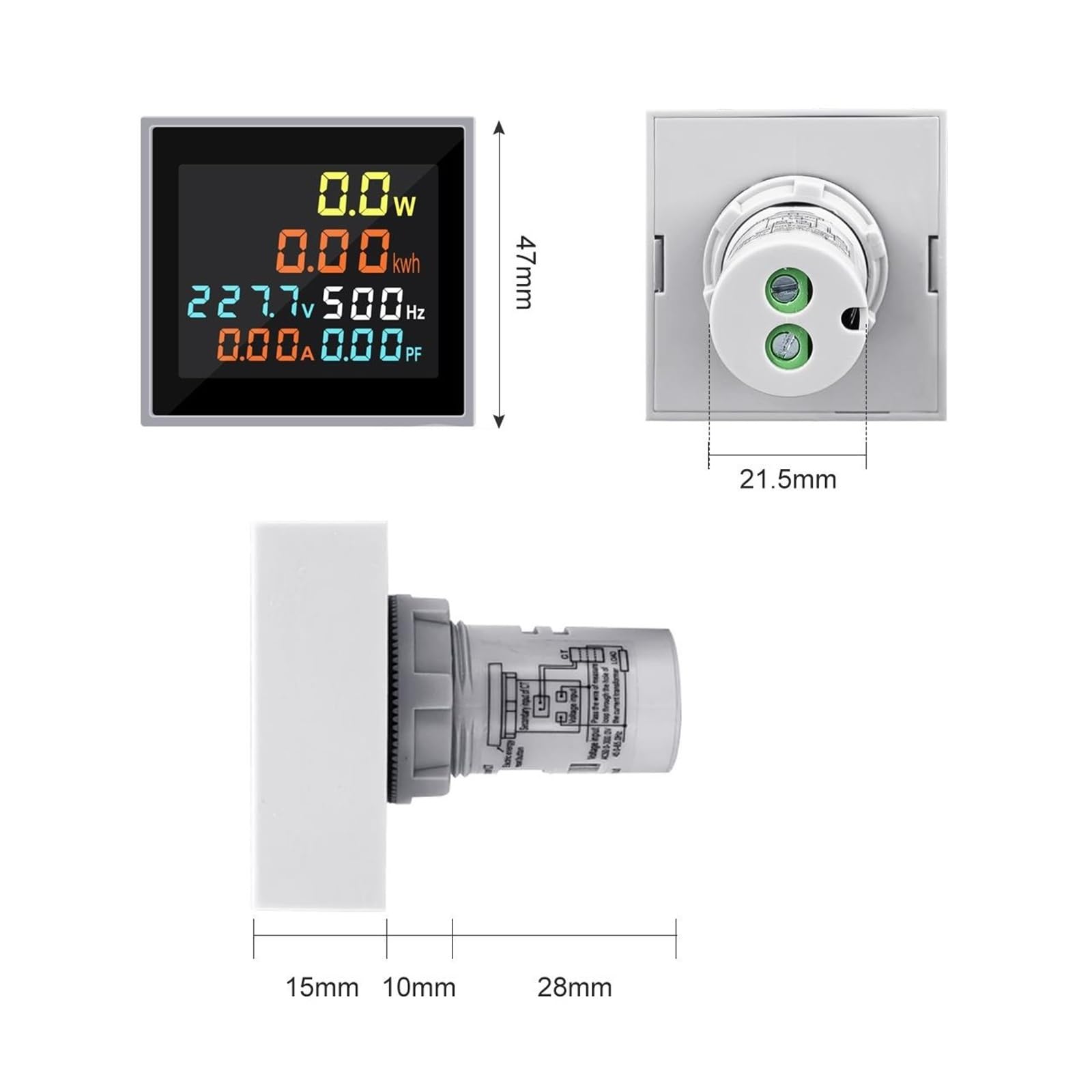 Voltímetro cuadrado 6 en 1, 50-300V, 50/60Hz, amperímetro, amperios, voltaje de corriente, frecuencia Hertz, medidor de energía, indicador de luz de señal(AC 250-450V)