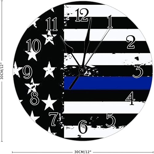 Miniatura 2 de Reloj de pared con bandera estadounidense de línea azul delgada para pared, rústico, de 12 pulgadas, con línea azul fina, bandera americana, reloj