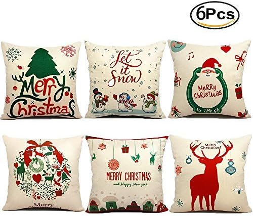 JBNEG 6 Packs Christmas Pillows Covers 18 X 18 Christmas Décor Santa Claus Pillow Covers Christmas Decorative Throw Pillow Case Sofa Home Décor