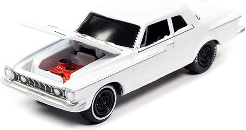 Johnny Lightning 1962 Plymouth Savoy Max Wedge Alpine White Classic Gold Collection Series Edición limitada a 11880 piezas en todo el mundo 164