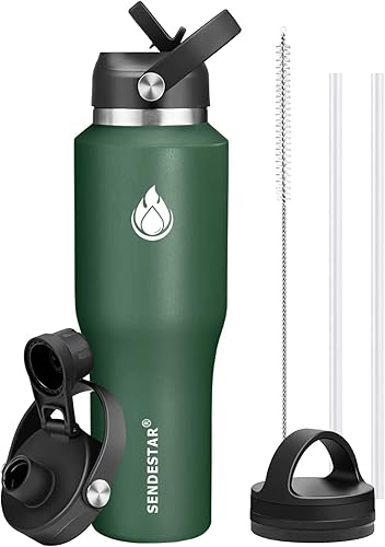 Miniatura 35 de SENDESTAR Botella de agua de acero inoxidable de 40 onzas (fría durante 48 horas, caliente durante 24 horas), botella aislada al vacío de doble Gris