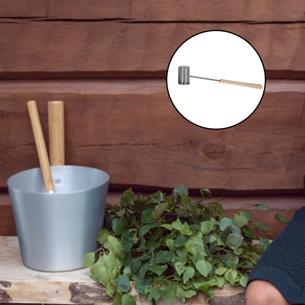 BlissfulAbode Cucharón de sauna de acero inoxidable con mango largo de madera para mejorar tu sauna