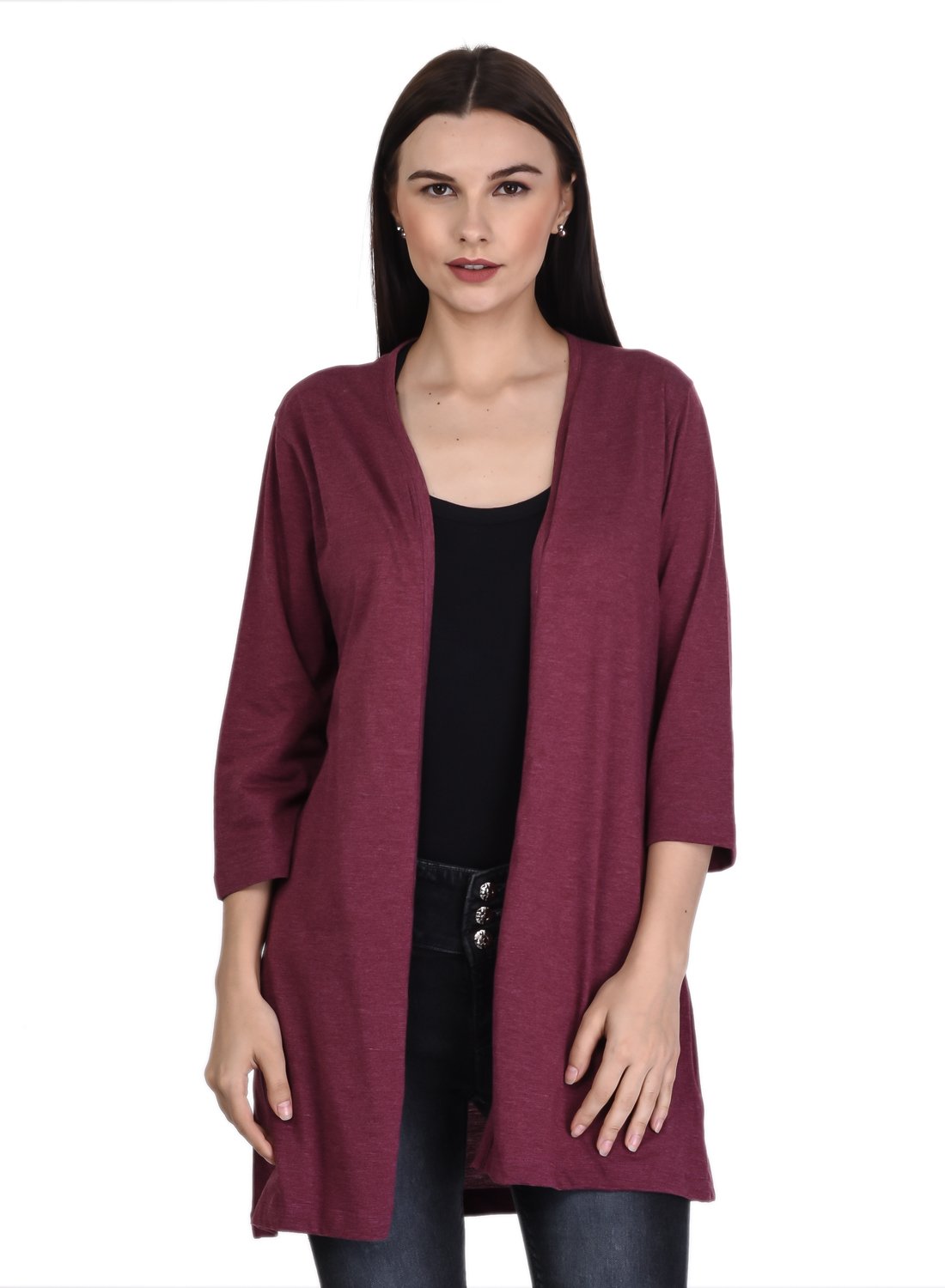 kalt Women's 3/4th Sleeves Open Plain Shrug-picture-13