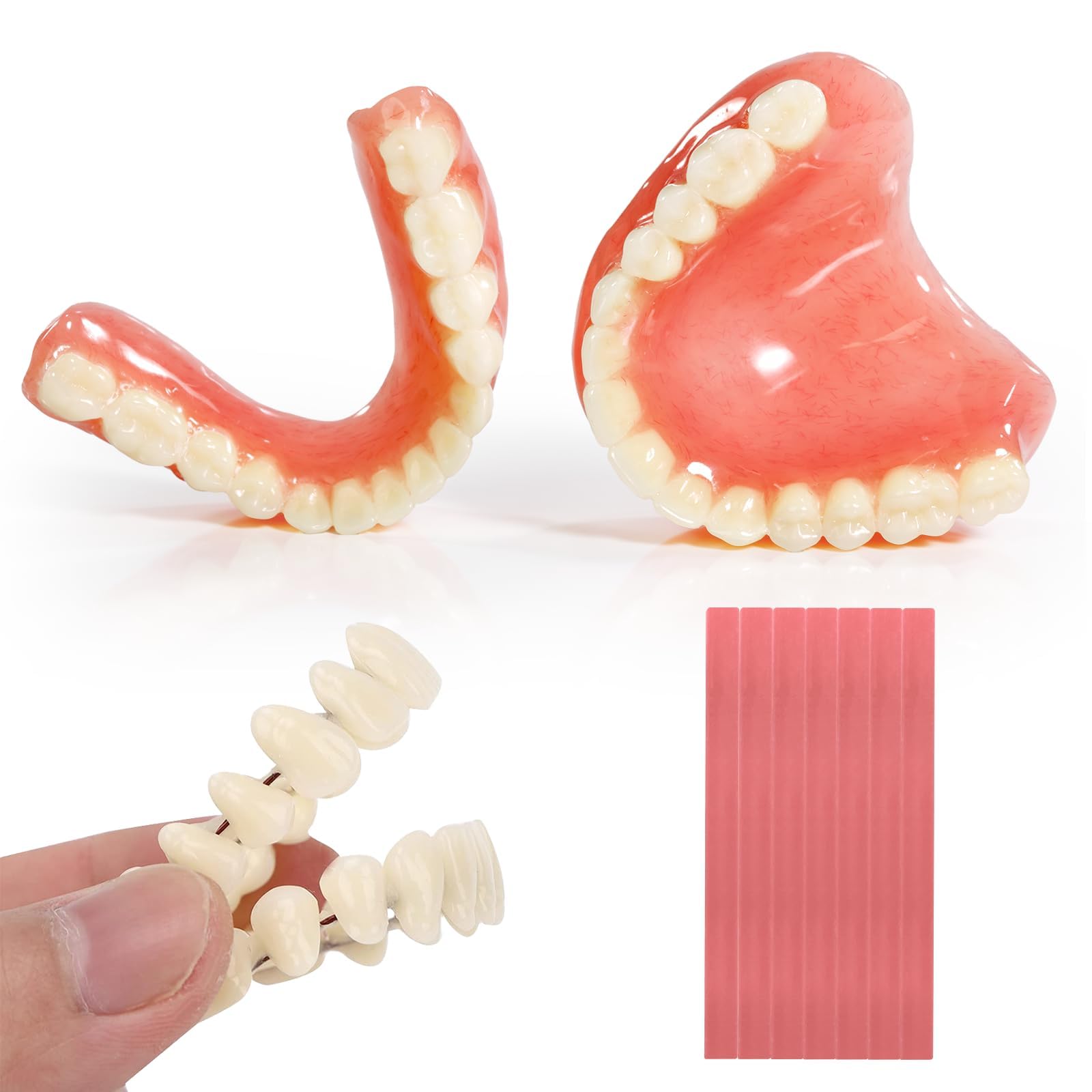 DIY Denture Kit - Full Set Top & Bottom Fake Teeth | Functional Homemade Denture Combo, Natural Looking Missing Teeth Cover, At-Home Smile Enhancement