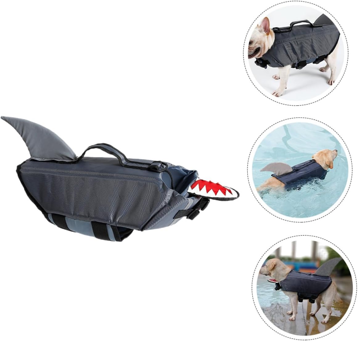 Dog Swimming Vest Shark Costume Floating Life Jacket Waterproof Reflective Gray XL for Outdoor Training and Boating