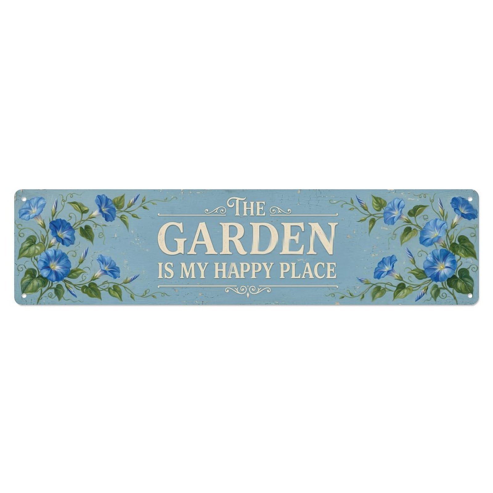 Vintage The Garden Is My Happy Place Morning Glory Metal Tin Sign