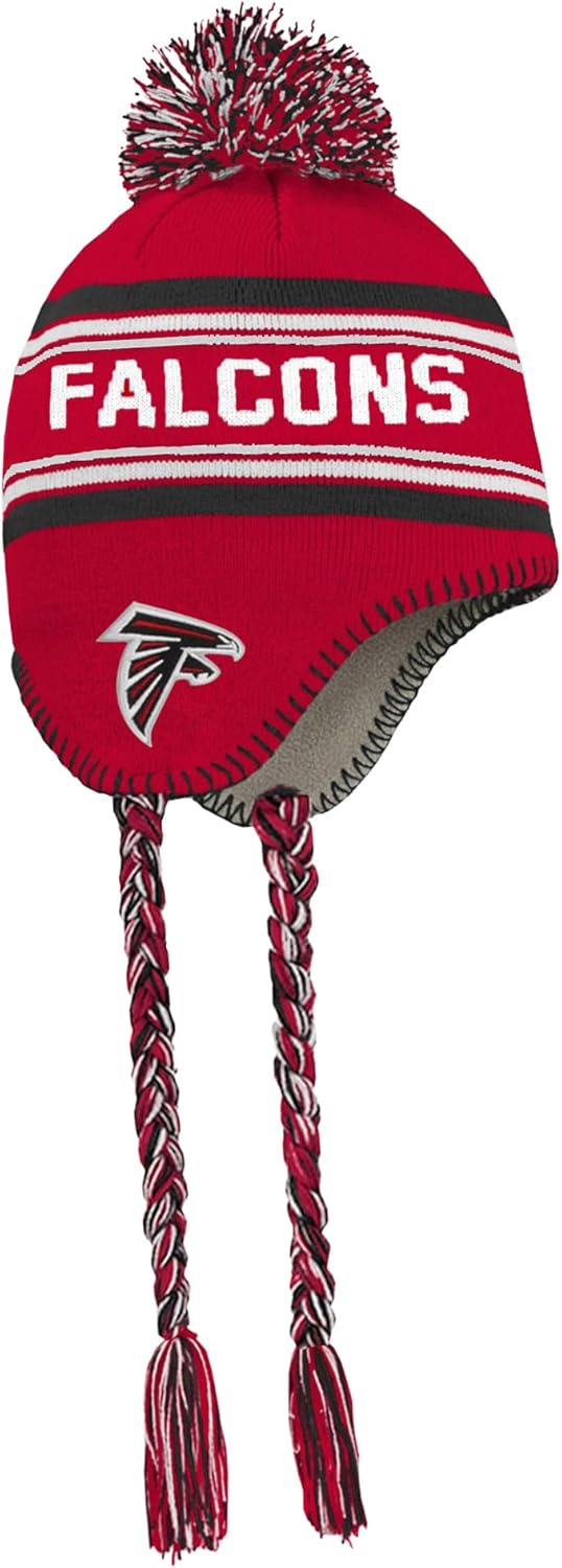 NFL Kids Youth 8-20 Team Color Primary Logo Jacquard Tassel Cold Weather Football Pom Beanie Knit Hat One Size