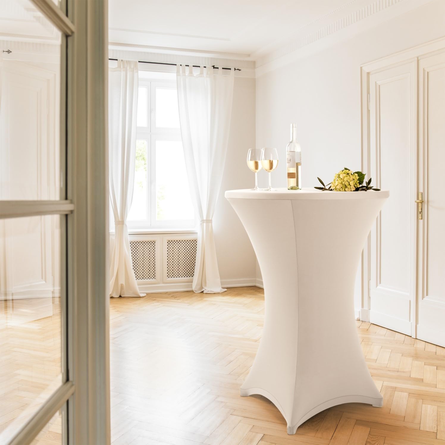 Blumtal Mantel de Mesa Redonda Ø 60-65 cm Set de 5 - Oeko-Tex Certificado - Elegantes Manteles de Mesa estirables - Funda Lavable en Lavadora Ideal para Catering o Cocteles - Mantel Blanco