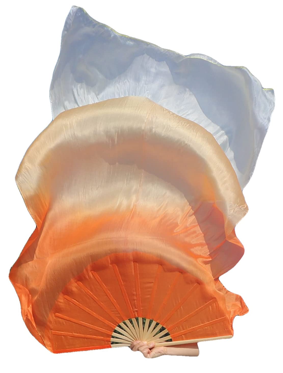 Winged Sirenny Single 59"(150 cm) Worship Praise Belly Dance Silk Fan Veil Flag Streamer Adjustable(orange fading) — image 1