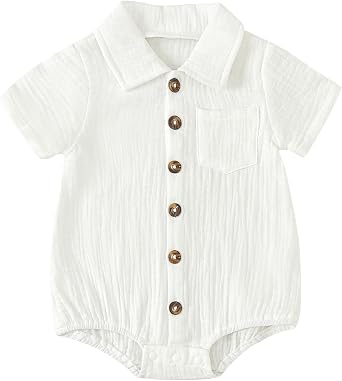 Infant Baby Girl Boy Summer Romper Bodysuit Linen Solid Short Sleeve Jumpsuit One Piece Outfits Summer Clothes