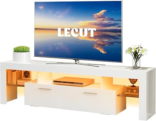 Miniatura 61 de Soporte de TV LED para televisores de hasta 70 pulgadas, centro de entretenimiento de alto brillo de mediados de siglo con armarios de Negro