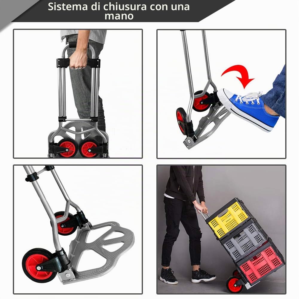 Froadp Carrello Portapacchi Pieghevole in Acciaio con Maniglia e Ruote Regolabili in Altezza Scalabile Fino a 60 kg di Portata Furgone per Trasporto Bagagli Campeggio Picnic Viaggi Shopping