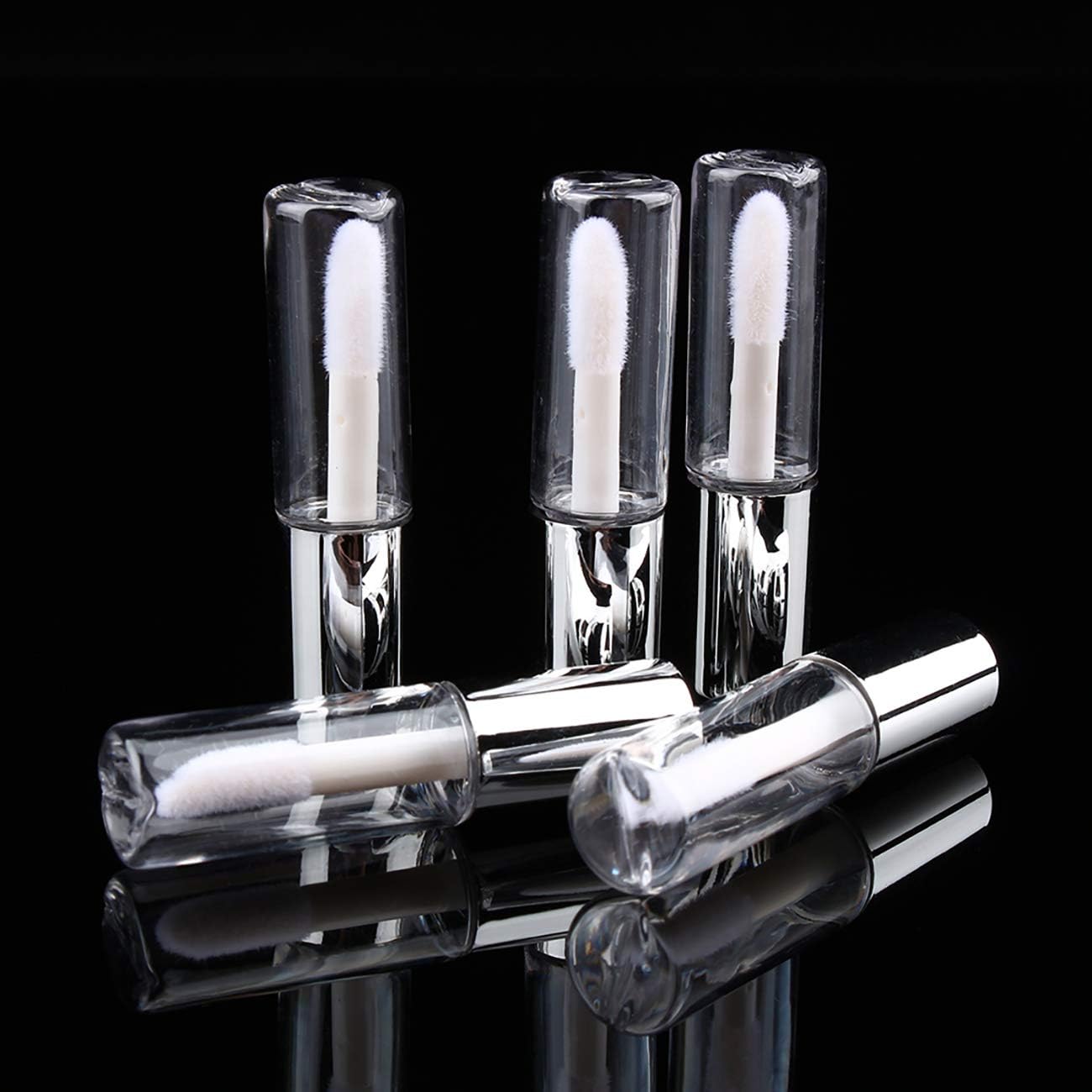 Case of 90 packs, Empty Plastic Clear Lip Gloss Tubes Lip Balm Bottle Container Silver Transparent 1.2ML Makeup Tool for Women (90 pcs, Silver)