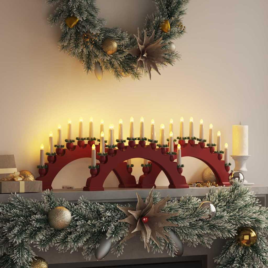 Arco de velas de Navidad de pino macizo con 10 velas LED blanco cálido, 3 unidades, color rojo, funciona con pilas, para alféizar de la chimenea, iluminación festiva de Navidad y acogedor