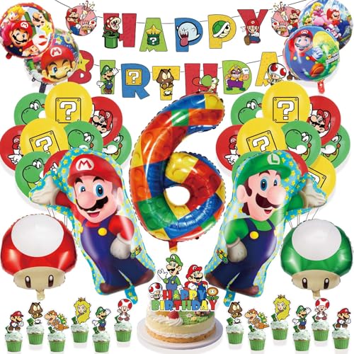 Super Geburtstagsdeko kingder 6 jahre, 39 Stück Luftballon Kindergeburtstag Deko Geburtstag Happy Birthday Banner Kuchendekoration Latexballons Junge für 4 5 6 7 Themen Party Geburtstags Deko