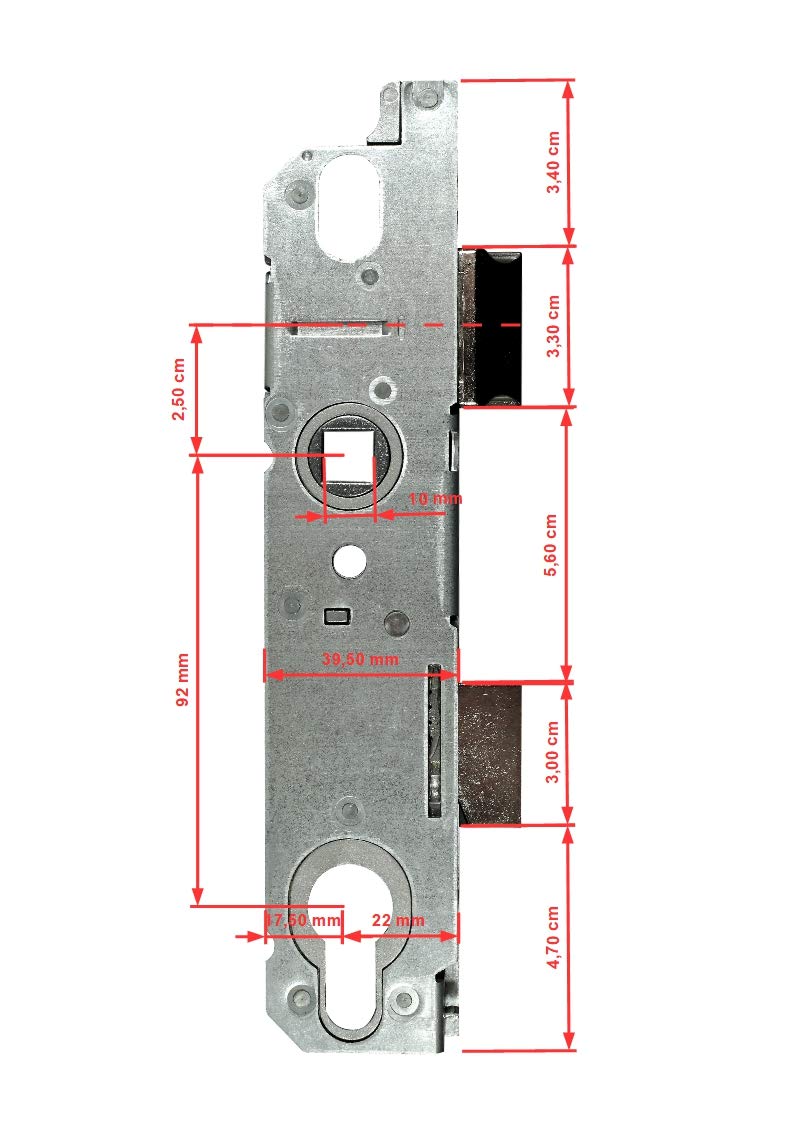 KFV Reparatur Schlosskasten Hauptschloss AS 9050 mit Riegel, Dornmaß: 25mm (22mm) / Entfernung 92mm, incl. SN-TEC Montagematerial zum Schrauben und Nieten & SN-TEC Montageanleitung