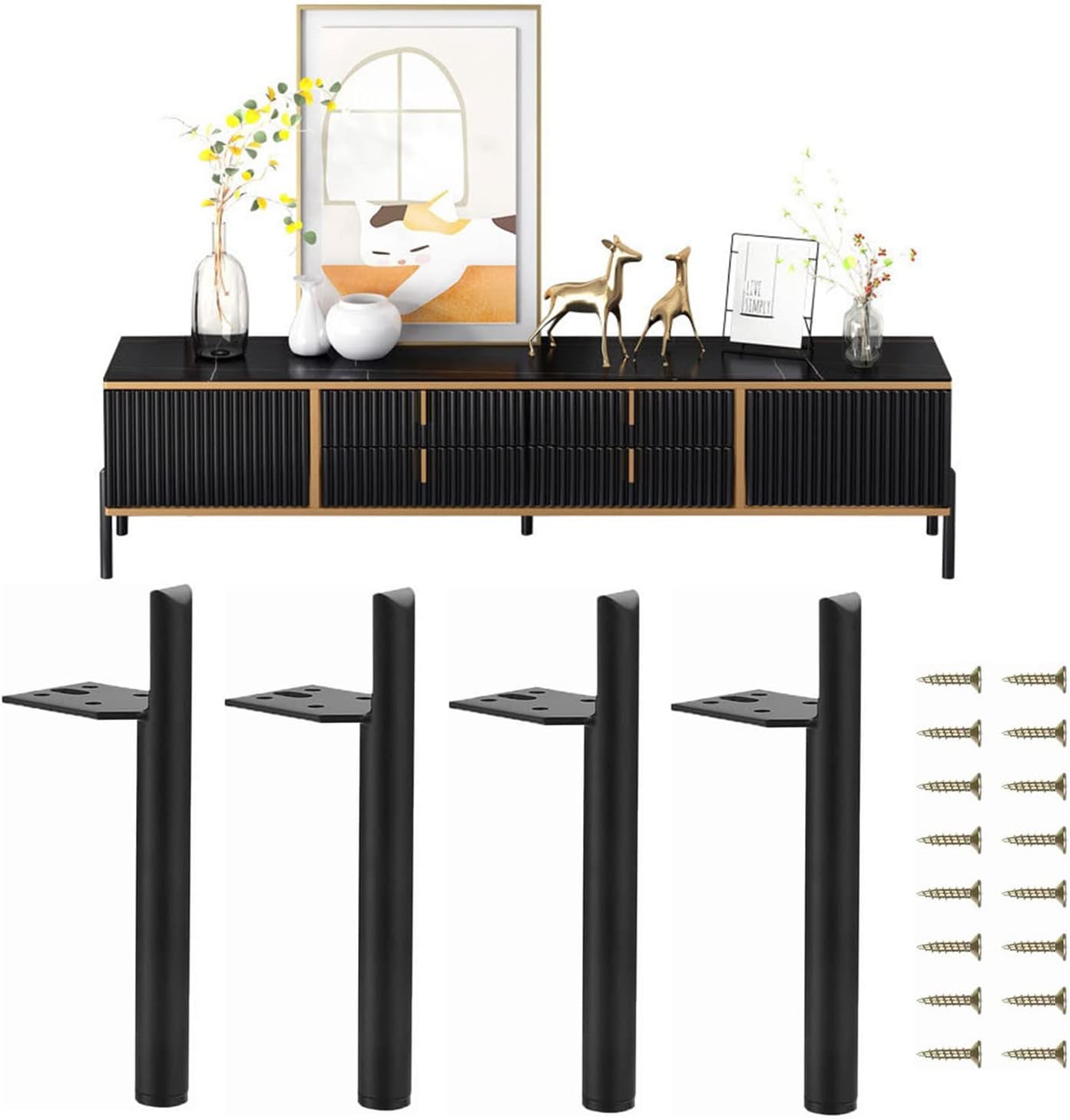 RHBLME 8 Inch Furniture Legs Set of 4, Black Metal Sofa