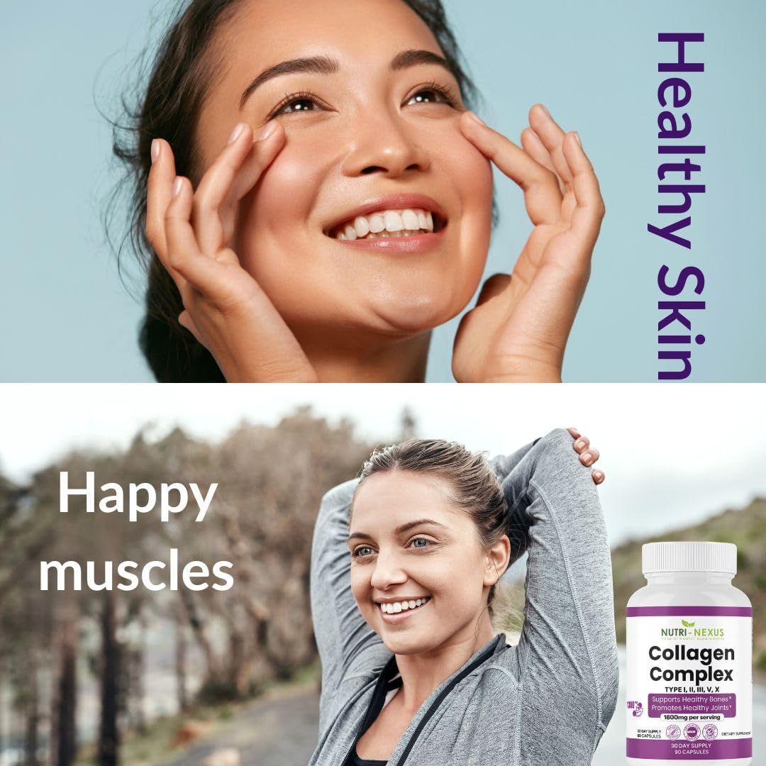 Multi Collagen Peptides Types I, II, III, V & X – Hydrolyzed Bovine Collagen Capsules -Supports Skin, Hair & Nail Wellness – Collagen Supplement for Women & Men