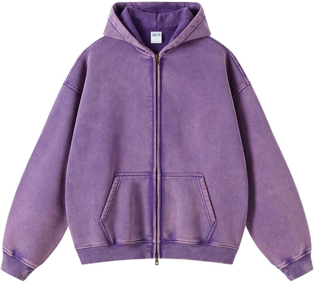 Acid Wash Oversized Mens Hoodies Vintage Hoodie for Men Women Streetwear Hoodies Jacket Zip Up Sweatshirt