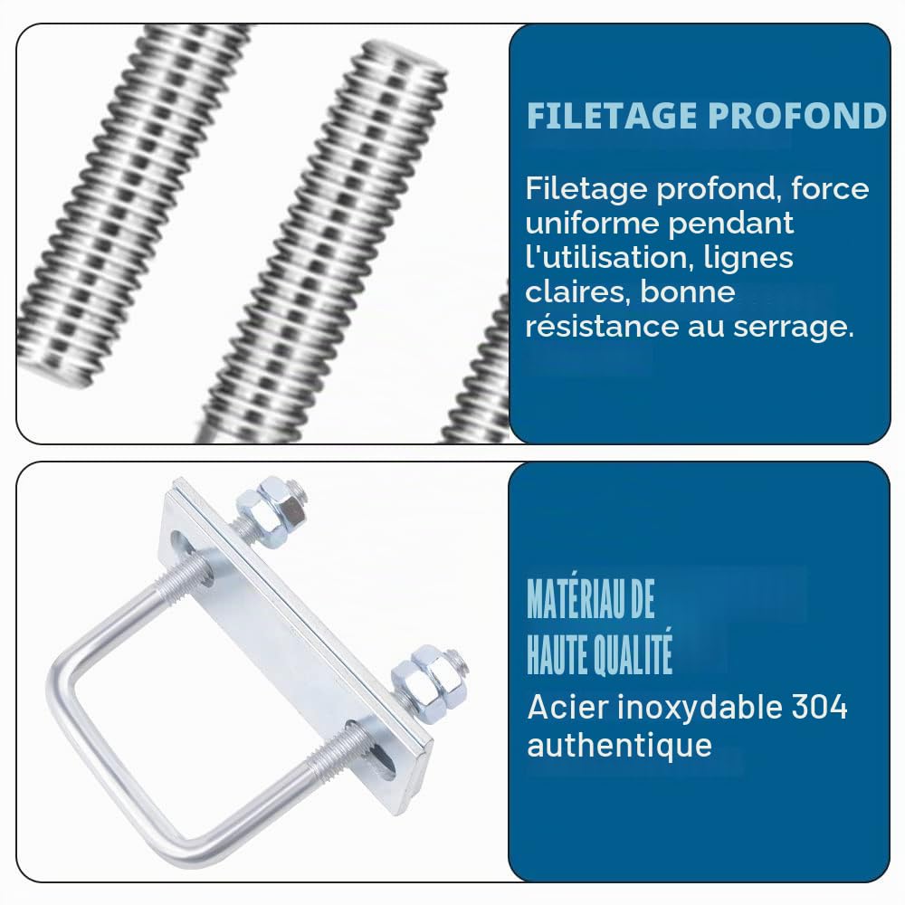 Boulons En U 4 Pièces Boulon De U En Acier Inoxydable Boulon U M8 Boulon Carré en U U-Boulon Avec éCrou Plaque De Cadre Et Rondelle