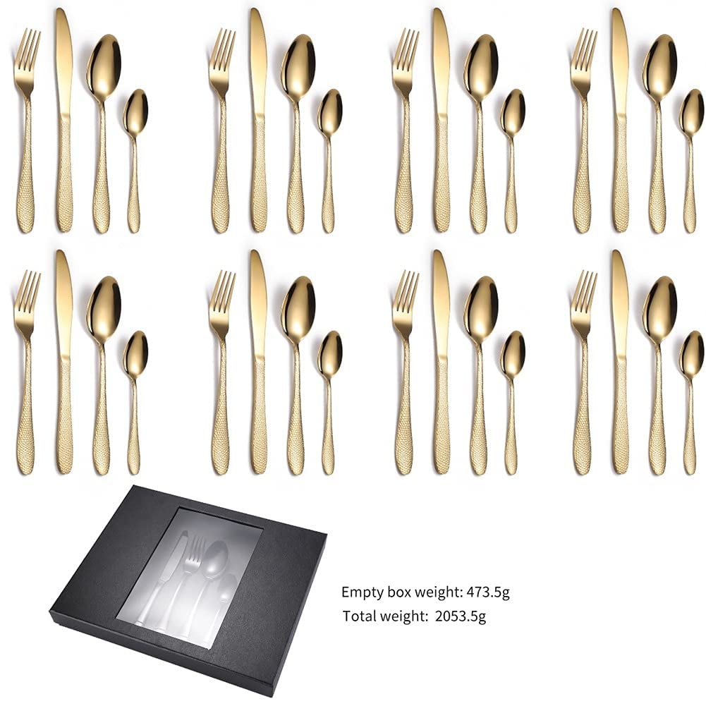 32-teiliges Besteckset aus Edelstahl, Bestecksets für 8 Personen, Küchenbesteck/Essgeschirr, Löffel, Gabel, Messer, hochglanzpoliert, spülmaschinenfest (Farbe: Roségold) (Silber)