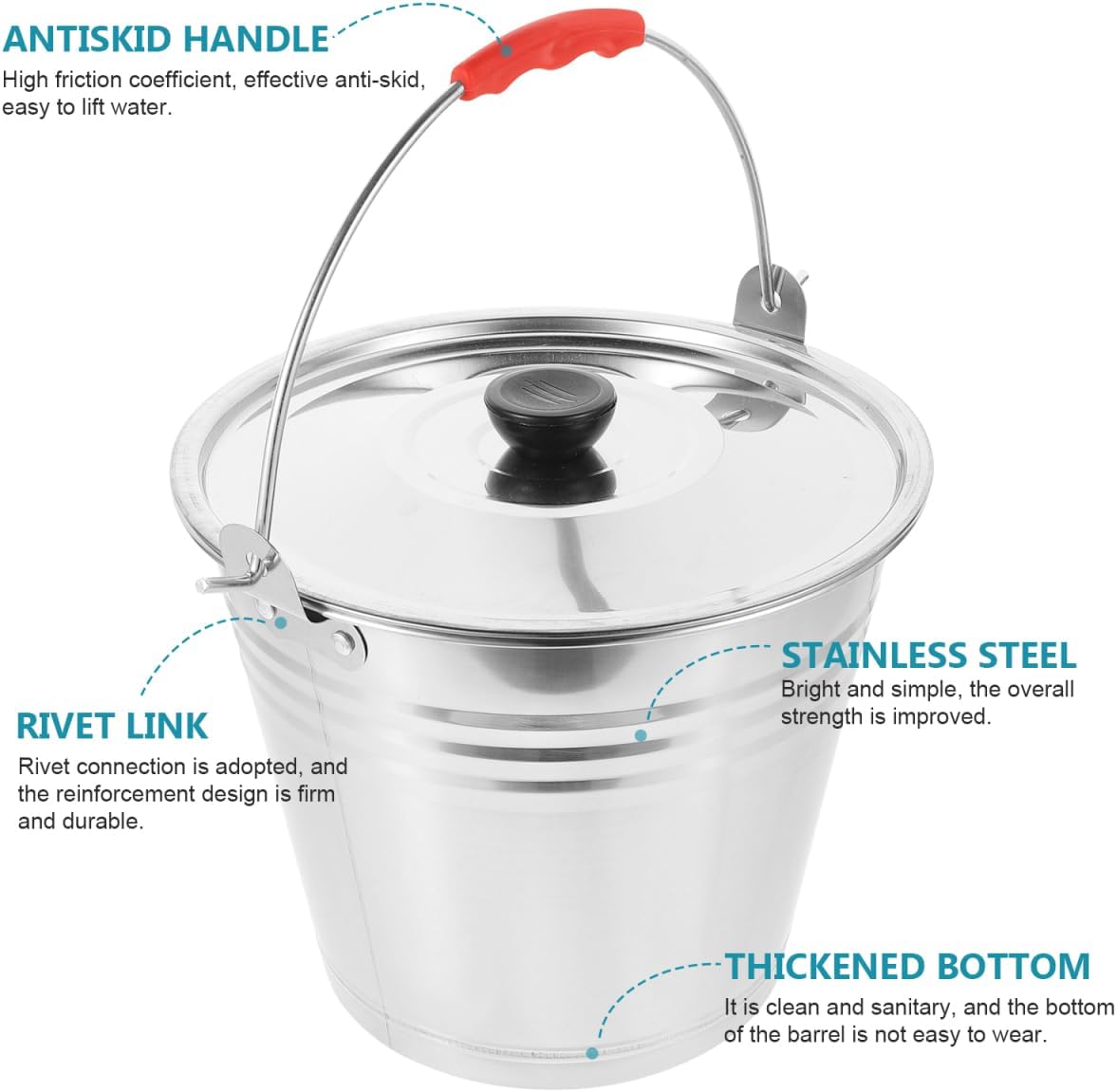 Toddmomy Household Water Bucket with Lid 8.85 Inch Multi-Purpose Milk Pail for Home Kitchen Bar and Ranch Use