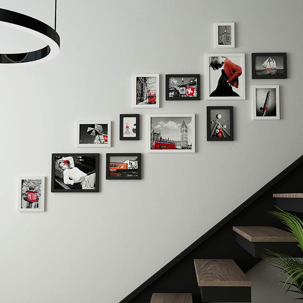 Ensemble de mur multi cadres photo bois noir pour composition escalier