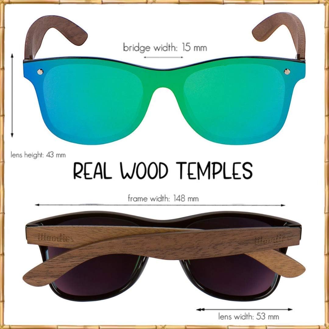 Woodies Oversize Flat Lens Mirrored Walnut Wood Polarized Sunglasses for Men and Women | 100% UVA/UVB Protection
