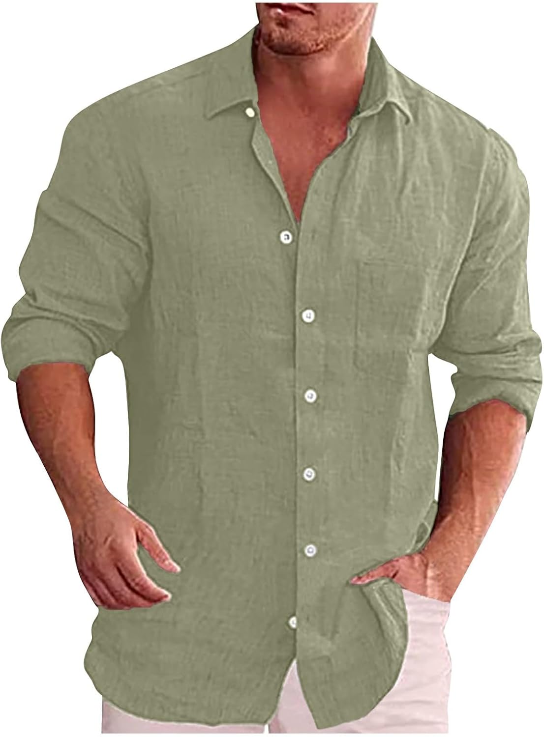 Ymosrh Men's Shirts Solid Color Long Sleeve Buttons Up Business Casual Dress Shirts, M-3XL