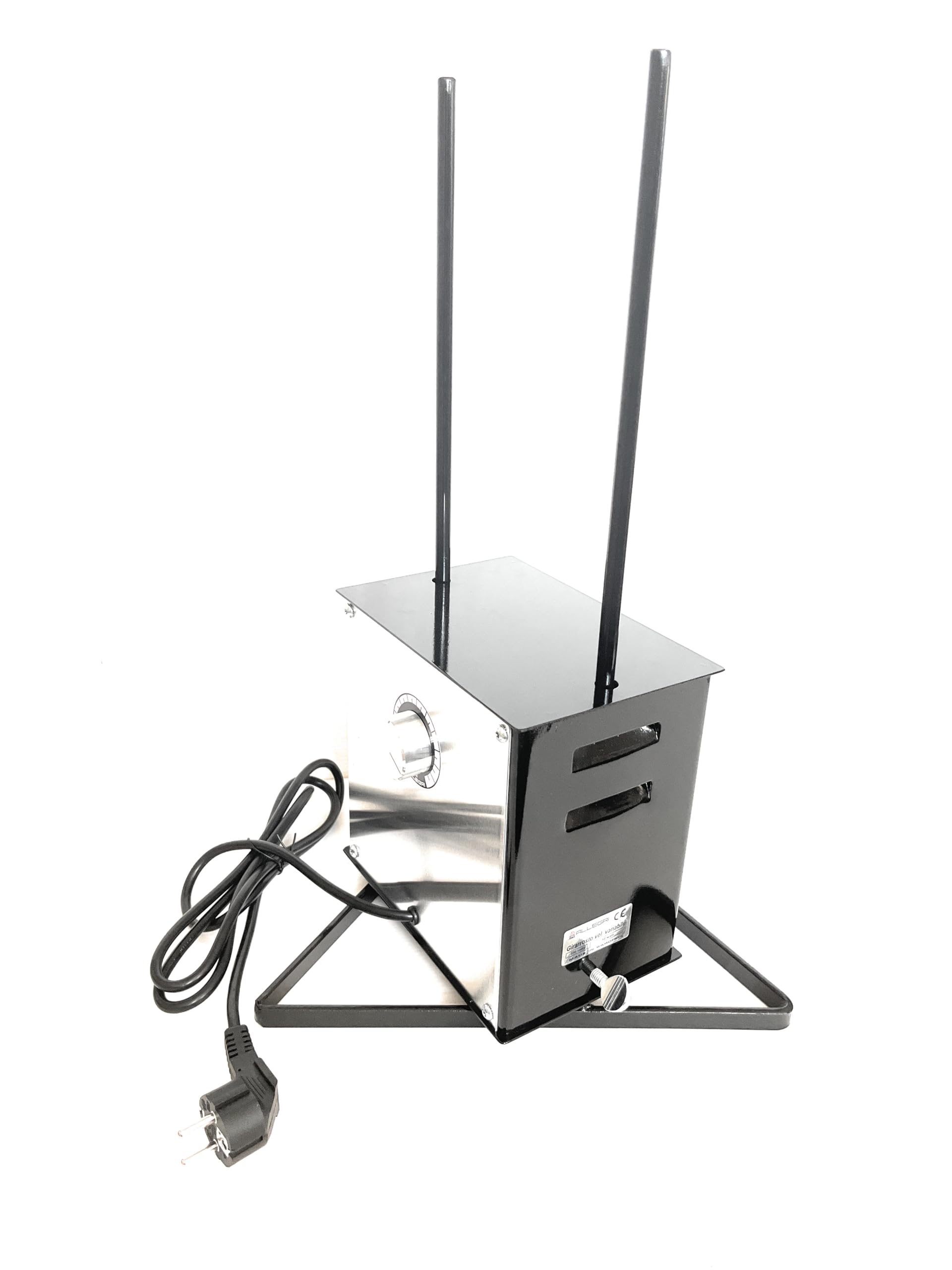 Tournebroche électrique géant avec 'vitesse variable- plat Lèche-frite -Broche section hexagonale Longueur cm 120 avec 2 fourchettes Charge maximale 40 kg