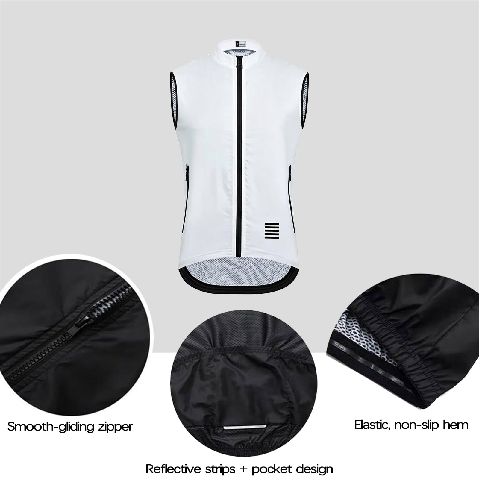 Chaleco de ciclismo sin mangas impermeable ligero, chaleco de bicicleta en seco rápido con bolsillos traseros y tiras reflectantes para ciclismo de montaña en carretera, Gray-L