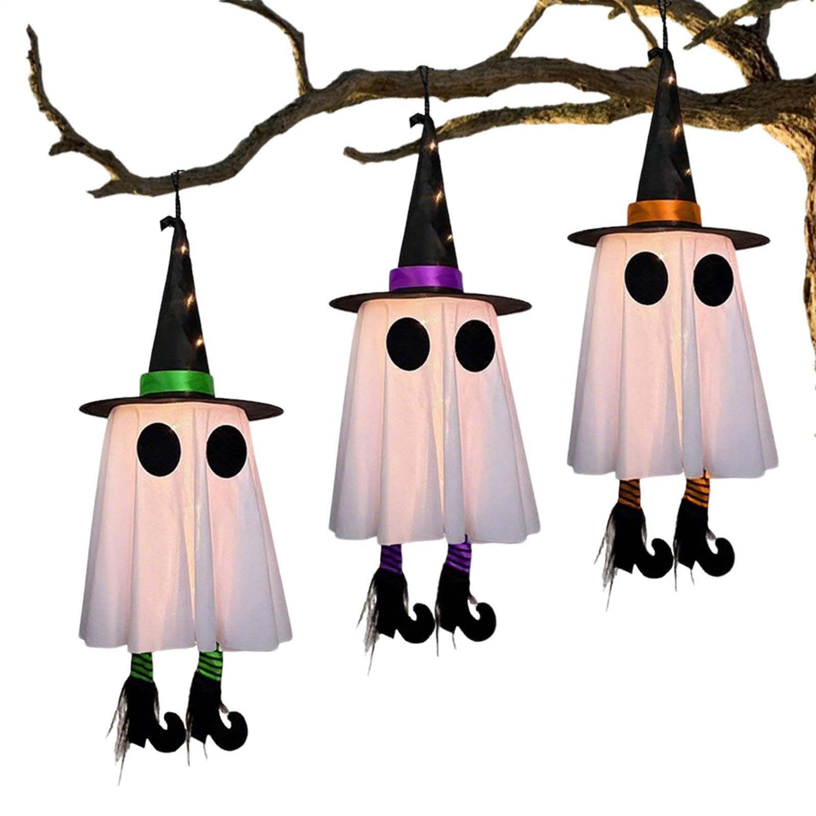 Fantômes lumineux extérieurs Halloween (lot de 3) pour décoration de jardin