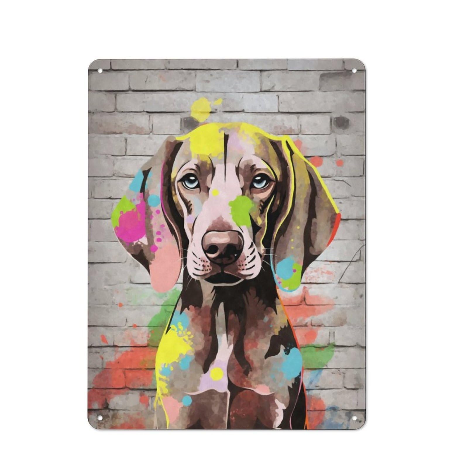 Junmoney Weimaraner Dog Graffiti Metal Sign 40X30cm With For Hallway Wall, Vintage Decor, For Garage, Workshop And Man Cave Decoration