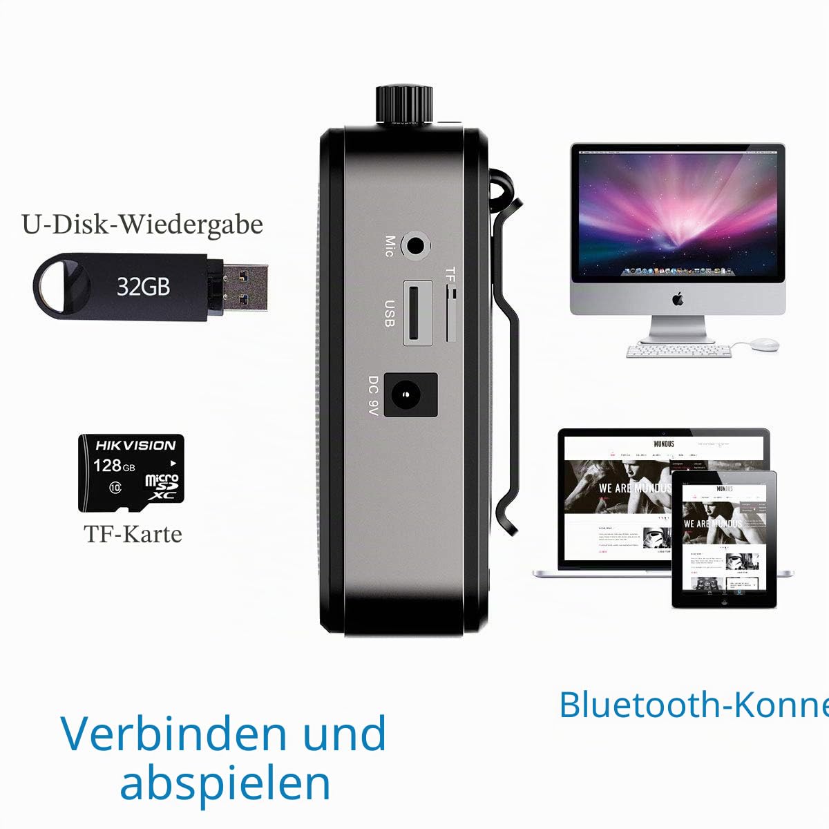 Tragbarer Sprachverstärker mit Mikrofon, 30 W, wiederaufladbarer Akku, 2800 mAh, Lautsprecher-System, Sprachverstärker, leicht, für Lehrer, Reiseleiter, Sporttrainer, Moderator (schwarz)