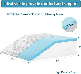 Leg Pillow for Elevation & Support, 24"x22"x6" Memory Foam Cushion with Grey White Patterned Polyester Cover, Ideal for Improving Circulation & Relaxing Leg