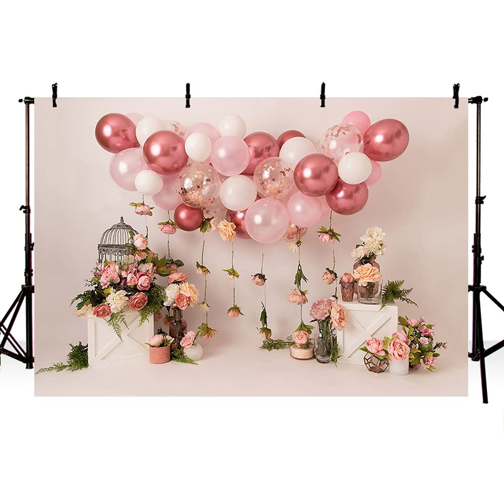 MEHOFOND Toile De Fond Bohème 2,1x1,5m - Décoration 1er Anniversaire Fille - Thème Arc-en-Ciel Et Ballons