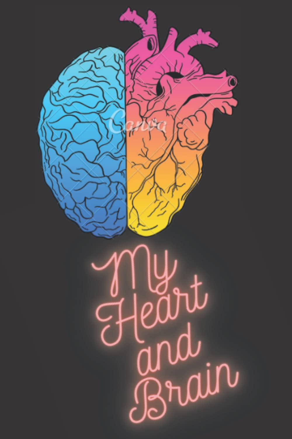 My heart and Brain: Colorful blank lined notebook