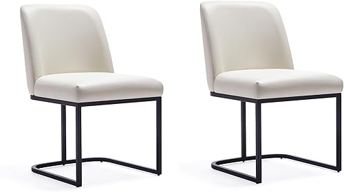 Manhattan Comfort Serena - Silla de comedor moderna de piel sintética, asiento sin brazos, ideal para cocina y oficina en casa, juego de 2, color