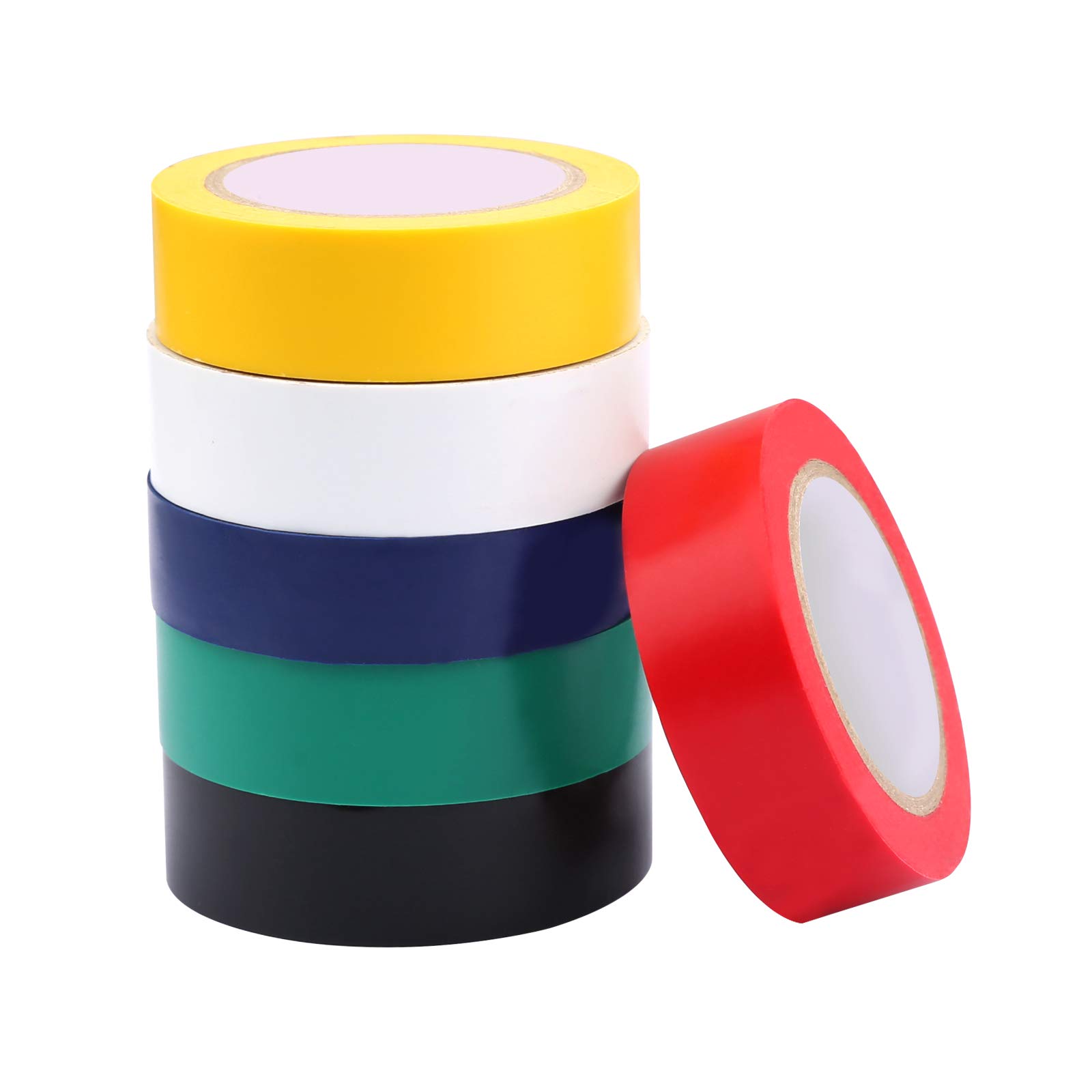 Keweiding Yellow,Blue,White,Green,Red,Black Insulating Tape Pvc Electrical Tape 18Mm*10M Waterproof Adhesive Gaffer Tape, Pvc Flame Retardant Insulation Tape For Indoor And Outdoor, To Wire Projects And Repairs, 6 Colour 6 Pack
