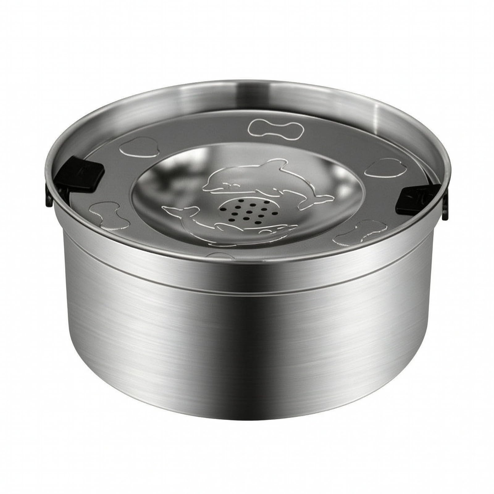 Cuenco Agua con Tapa Flotante Higiénico Cuenco Redondo Acero Inoxidable con Base Antideslizante Práctico para s, 3,2L