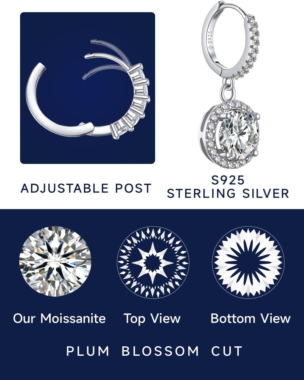 MomentWish Dangle Earrings for Women-925 Sterling Silver Moissanite Earring, Women's Gift for Valentine Birthday, D Color VVS1 Dancing Moissanite Hoops - Image 5