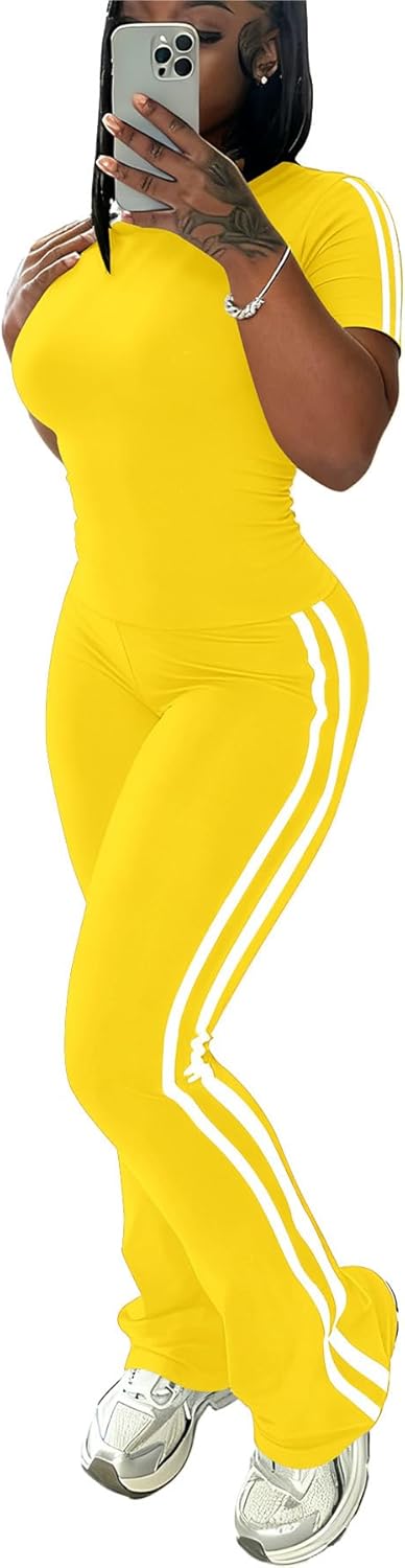 HBQ Women's 2 Piece Sweatsuit Slim Fit Top Flare Legging Pants Casual Tracksuit Lounge Matching Sets