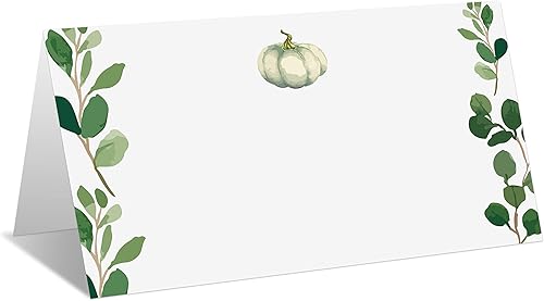 Tarjetas de lugar para fiesta de calabaza blanca, tarjetas editables con nombre, tarjetas de lugar de asiento para mesas, tarjetas estilo tienda de