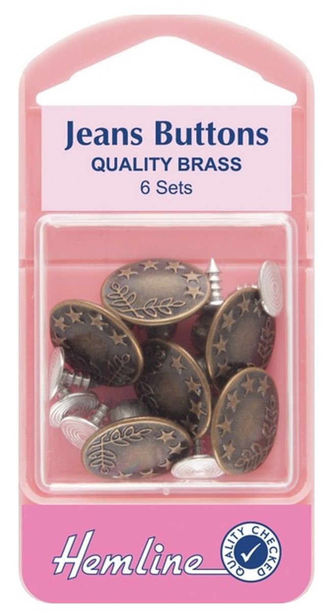 Hemline Dark Brown Brass Jeans Buttons 6 Pack  : 16Mm