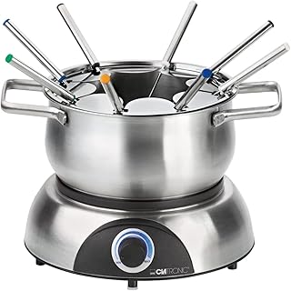 Clatronic® Fondue Set | Stainless Steel Fondue Pot (Diameter 18.5 cm) | Up to 1.2 Litres | Heating Base with Thermostat (I...
