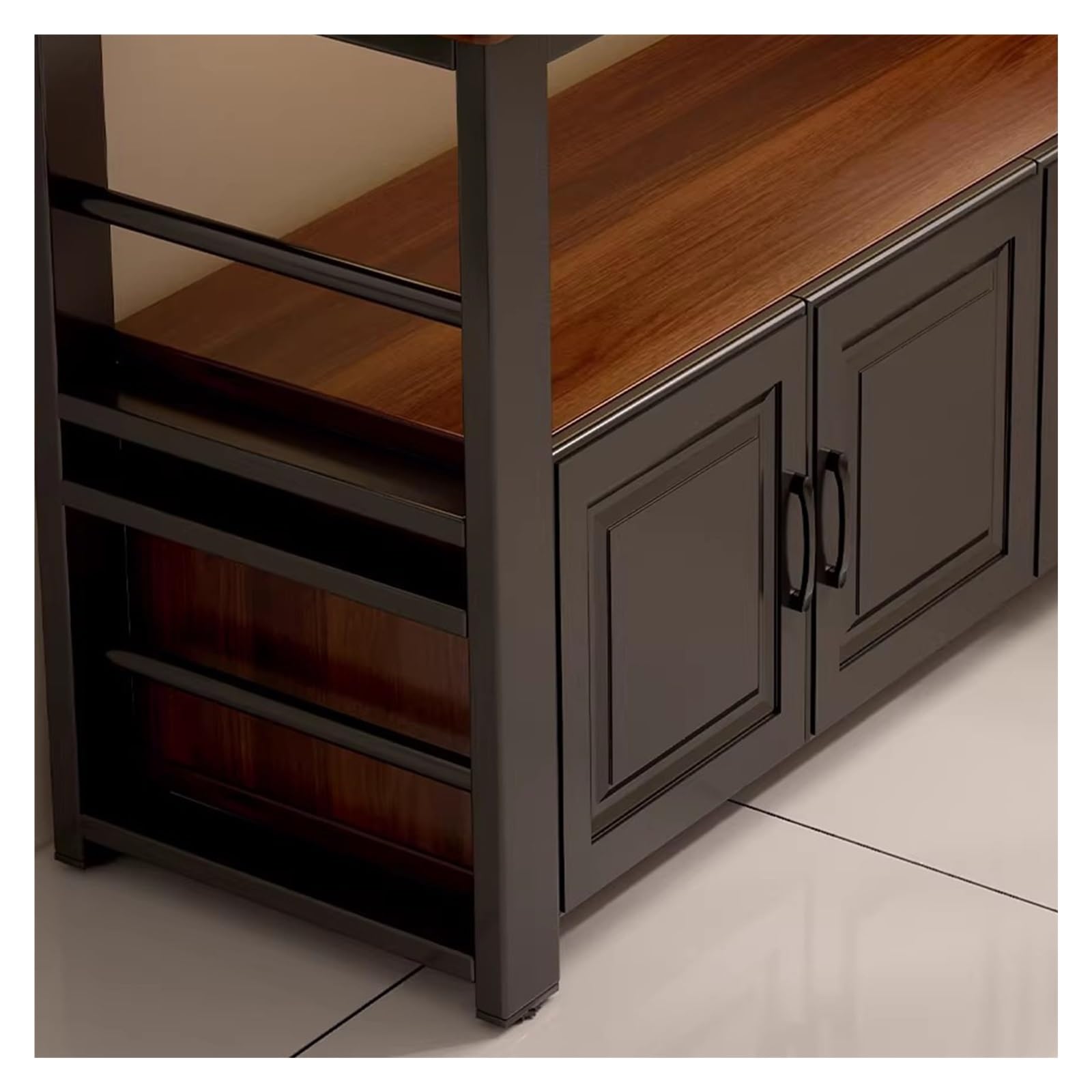 Carrello da cucina Credenza Cucina Isola Piano in legno Struttura in metallo Mobile portaoggetti con ripiano(M)