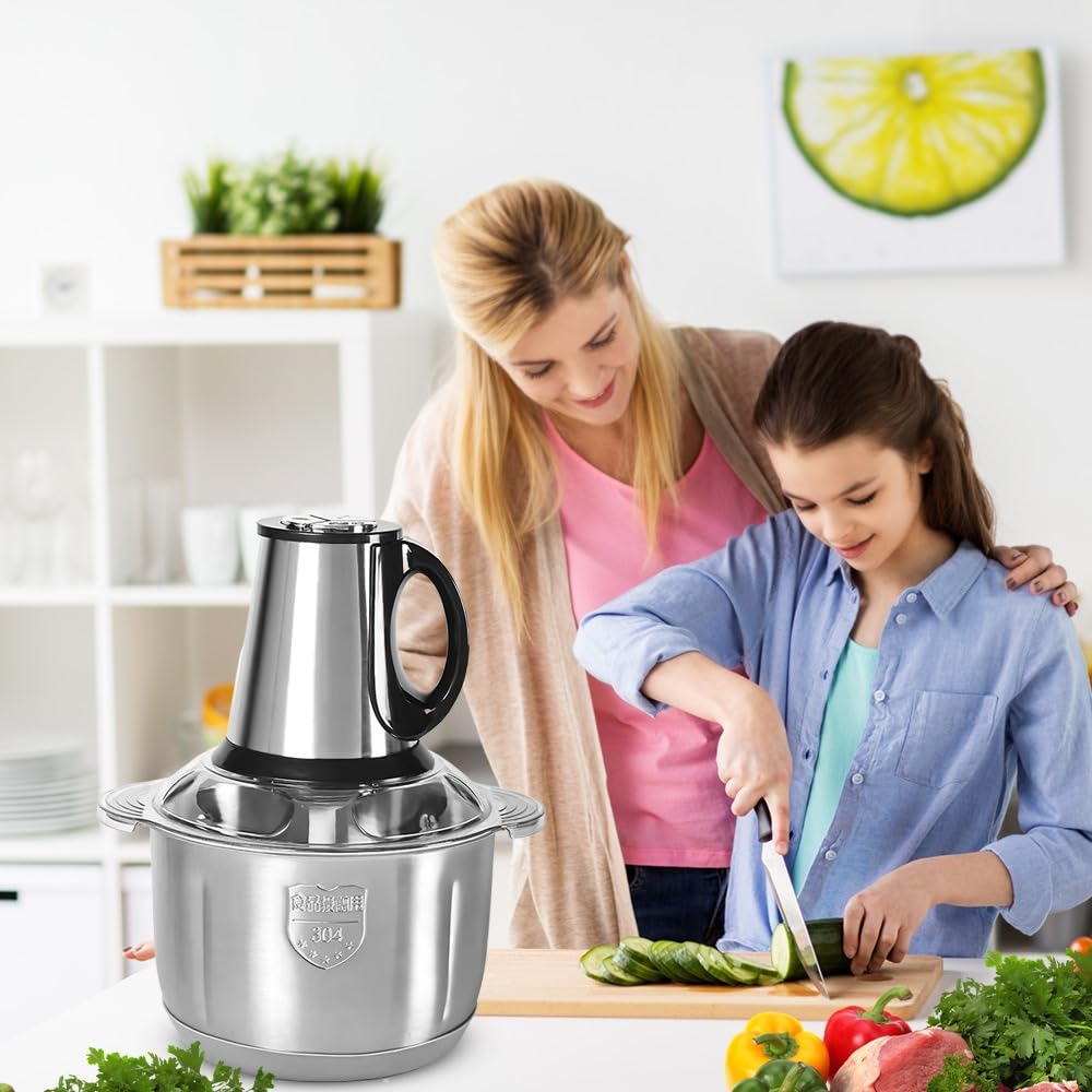 5L Hachoir Électrique 500W, Mixer Cuisine,Hachoir avec Bol en Acier Inoxydable 304, 4 Upgrade Double S-Blades, 3 Vitesses, Food Processor Idéal pour Viande, Légumes